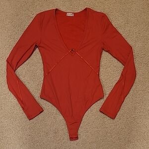 Free People Intimately‎ Victoria Plunge Bodysuit. Red. Size XS.